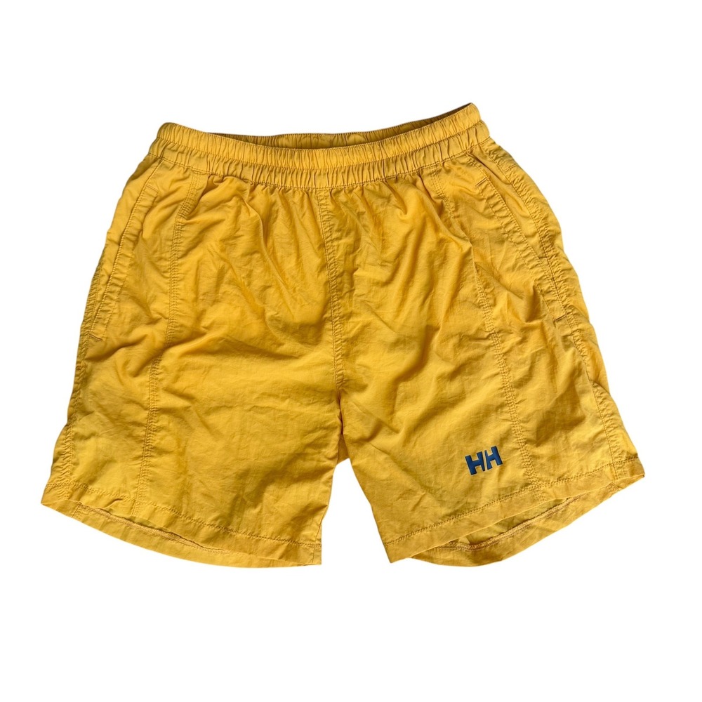 Helly Hansen Mens Yellow Swim Trunks Mesh Lined Board Shorts Medium HH Logo